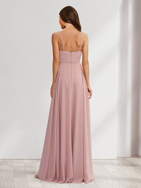 A-Line/Princess Spaghetti Straps Sleeveless Ruched Long Elegant Baby Shower Bridesmaid Dresses