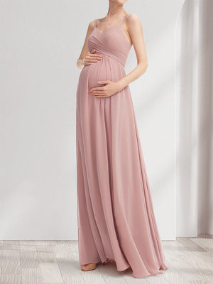 A-Line/Princess Spaghetti Straps Sleeveless Ruched Long Elegant Baby Shower Bridesmaid Dresses