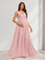 A-Line/Princess V-Neck Flutter Sleeves Ruched Long Baby Shower Bridesmaid Dresses with Pleats