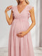 A-Line/Princess V-Neck Flutter Sleeves Ruched Long Maternity Bridesmaid Dresses with Pleats
