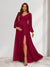 A-Line/Princess V-Neck Long Sleeves Ruched Baby Shower Bridesmaid Dresses with Split Side
