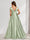 A-Line/Princess V-Neck Cap Sleeves Long Side Slit Maternity Bridesmaid Dresses with Pleats & Pockets