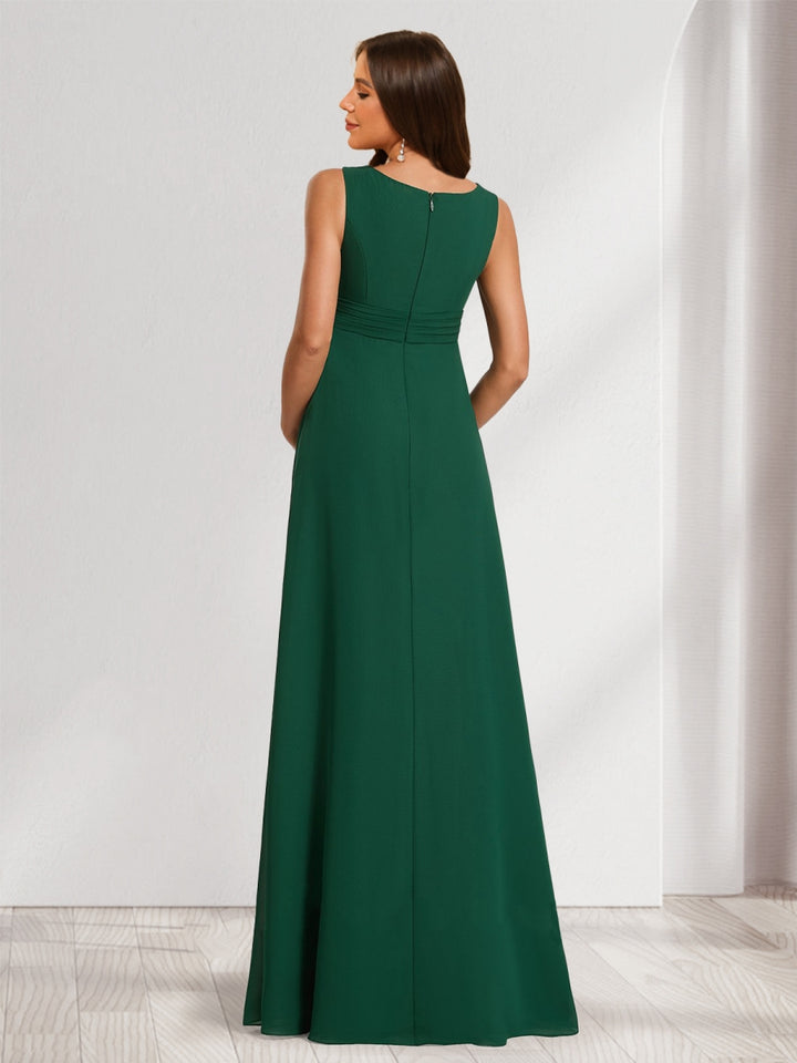 A-Line/Princess Scoop Ruched Floor-Length Maternity Bridesmaid Dresses with Ruffles &amp; Side Slit