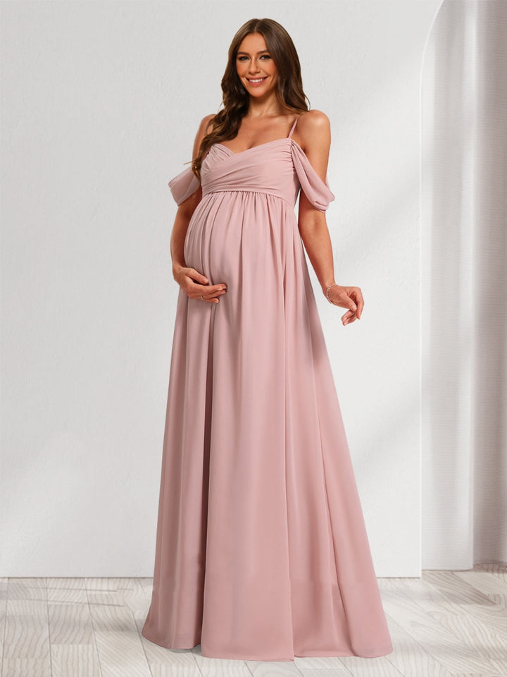 A-Line/Princess Cold Shoulder Chiffon Ruched Maternity Bridesmaid Dresses with Pleats