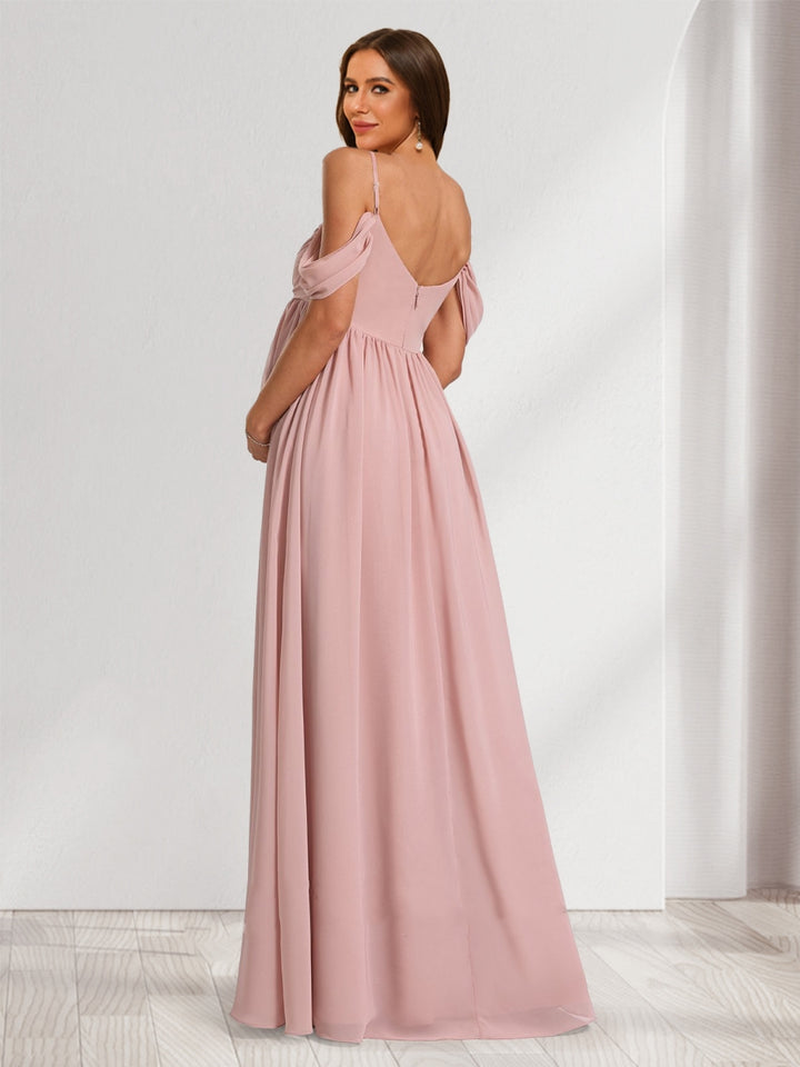 A-Line/Princess Cold Shoulder Chiffon Ruched Maternity Bridesmaid Dresses with Pleats