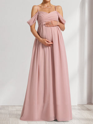 A-Line/Princess Cold Shoulder Chiffon Ruched Baby Shower Bridesmaid Dresses with Pleats