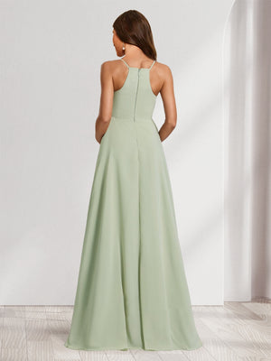 A-Line/Princess Spaghetti Straps Floor-Length Baby Shower Bridesmaid Dresses with Split Side & Pleats