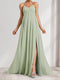 A-Line/Princess Spaghetti Straps Floor-Length Maternity Bridesmaid Dresses with Split Side & Pleats