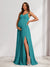 A-Line/Princess Spaghetti Straps Floor-Length Baby Shower Bridesmaid Dresses with Split Side & Pleats