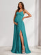 A-Line/Princess Spaghetti Straps Floor-Length Maternity Bridesmaid Dresses with Split Side & Pleats