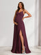 A-Line/Princess Spaghetti Straps Floor-Length Maternity Bridesmaid Dresses with Split Side & Pleats