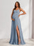 A-Line/Princess Spaghetti Straps Floor-Length Baby Shower Bridesmaid Dresses with Split Side & Pleats