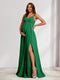 A-Line/Princess Spaghetti Straps Floor-Length Maternity Bridesmaid Dresses with Split Side & Pleats