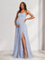 A-Line/Princess Spaghetti Straps Floor-Length Baby Shower Bridesmaid Dresses with Split Side & Pleats