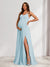 A-Line/Princess Spaghetti Straps Floor-Length Baby Shower Bridesmaid Dresses with Split Side & Pleats