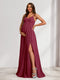 A-Line/Princess Spaghetti Straps Floor-Length Maternity Bridesmaid Dresses with Split Side & Pleats