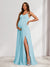 A-Line/Princess Spaghetti Straps Floor-Length Baby Shower Bridesmaid Dresses with Split Side & Pleats