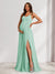 A-Line/Princess Spaghetti Straps Floor-Length Baby Shower Bridesmaid Dresses with Split Side & Pleats