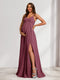 A-Line/Princess Spaghetti Straps Floor-Length Maternity Bridesmaid Dresses with Split Side & Pleats