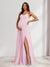A-Line/Princess Spaghetti Straps Floor-Length Baby Shower Bridesmaid Dresses with Split Side & Pleats