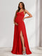 A-Line/Princess Spaghetti Straps Floor-Length Maternity Bridesmaid Dresses with Split Side & Pleats