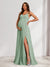 A-Line/Princess Spaghetti Straps Floor-Length Baby Shower Bridesmaid Dresses with Split Side & Pleats