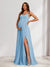 A-Line/Princess Spaghetti Straps Floor-Length Baby Shower Bridesmaid Dresses with Split Side & Pleats