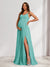A-Line/Princess Spaghetti Straps Floor-Length Baby Shower Bridesmaid Dresses with Split Side & Pleats
