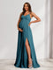 A-Line/Princess Spaghetti Straps Floor-Length Maternity Bridesmaid Dresses with Split Side & Pleats