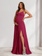 A-Line/Princess Spaghetti Straps Floor-Length Maternity Bridesmaid Dresses with Split Side & Pleats