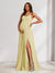 A-Line/Princess Spaghetti Straps Floor-Length Baby Shower Bridesmaid Dresses with Split Side & Pleats