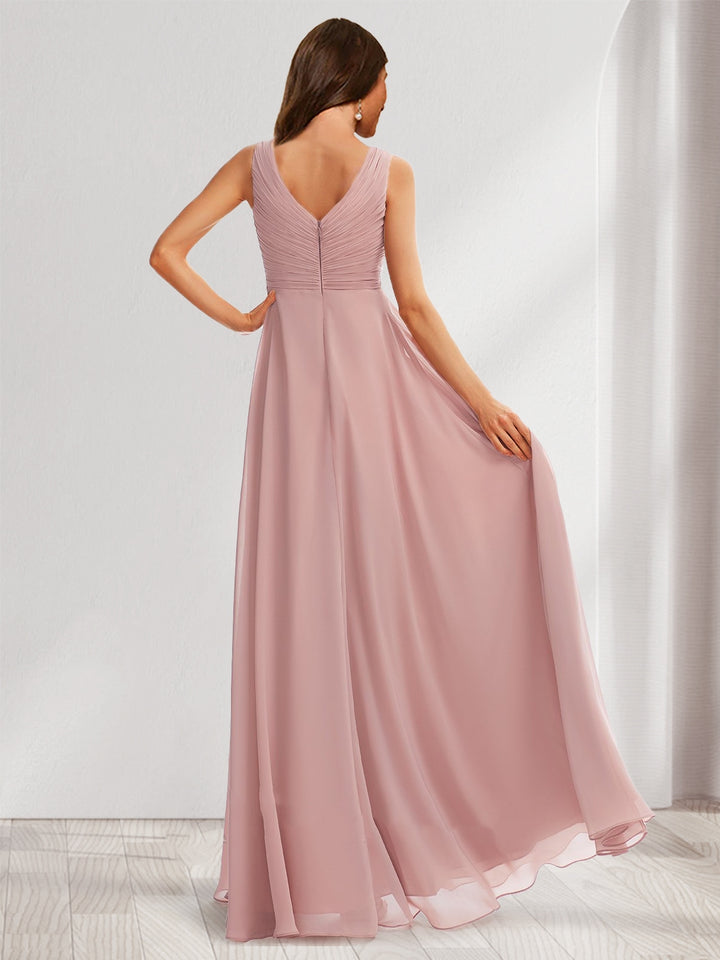 A-Line/Princess V-Neck Sleeveless Ruched Sweet Maternity Bridesmaid Dresses with Pleats