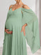 A-Line/Princess Cold Shoulder Ruched Floor-Length Maternity Bridesmaid Dresses with Ruffles & Cape
