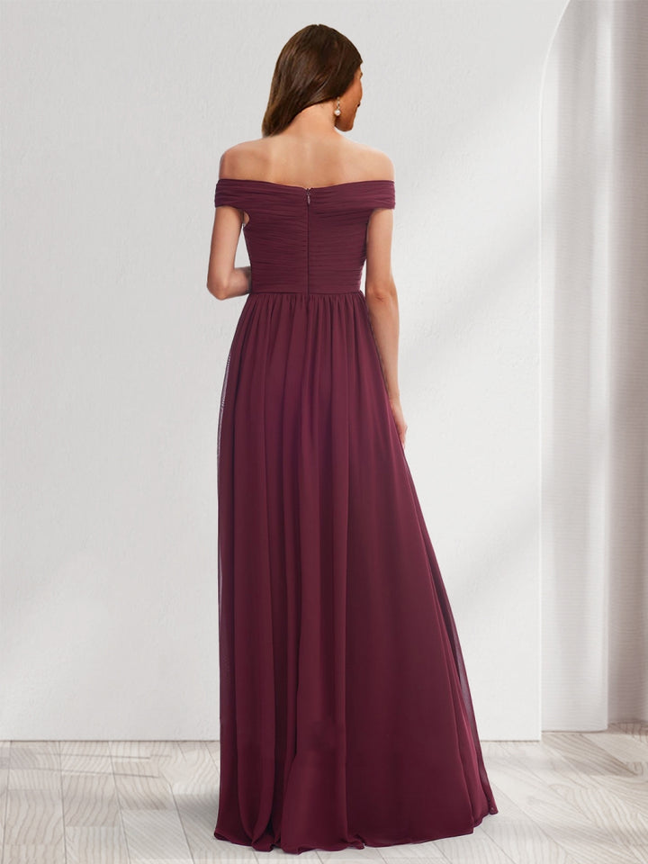 A-Line/Princess Off-the-Shoulder Floor-Length Pleated Maternity Bridesmaid Dresses with Split Side