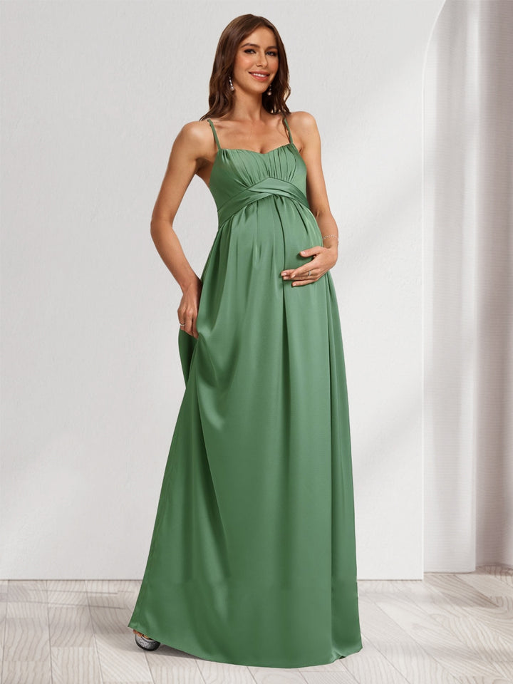 A-Line/Princess Spaghetti Straps Sleeveless Ruched Maternity Bridesmaid Dresses with Bow Tie