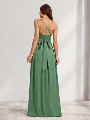 A-Line/Princess Spaghetti Straps Sleeveless Ruched Baby Shower Bridesmaid Dresses with Bow Tie