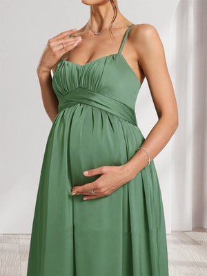 A-Line/Princess Spaghetti Straps Sleeveless Ruched Baby Shower Bridesmaid Dresses with Bow Tie