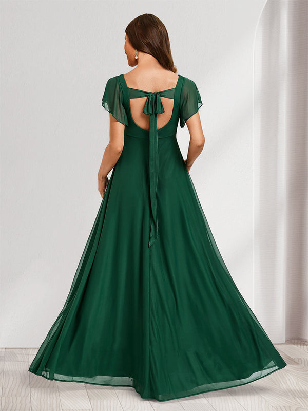 A-Line/Princess V-Neck Floor-Length Baby Shower Bridesmaid Dresses with Split Side & Straps