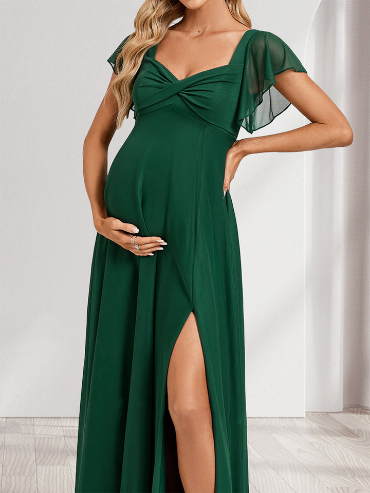 A-Line/Princess V-Neck Floor-Length Maternity Bridesmaid Dresses with Split Side &amp; Straps