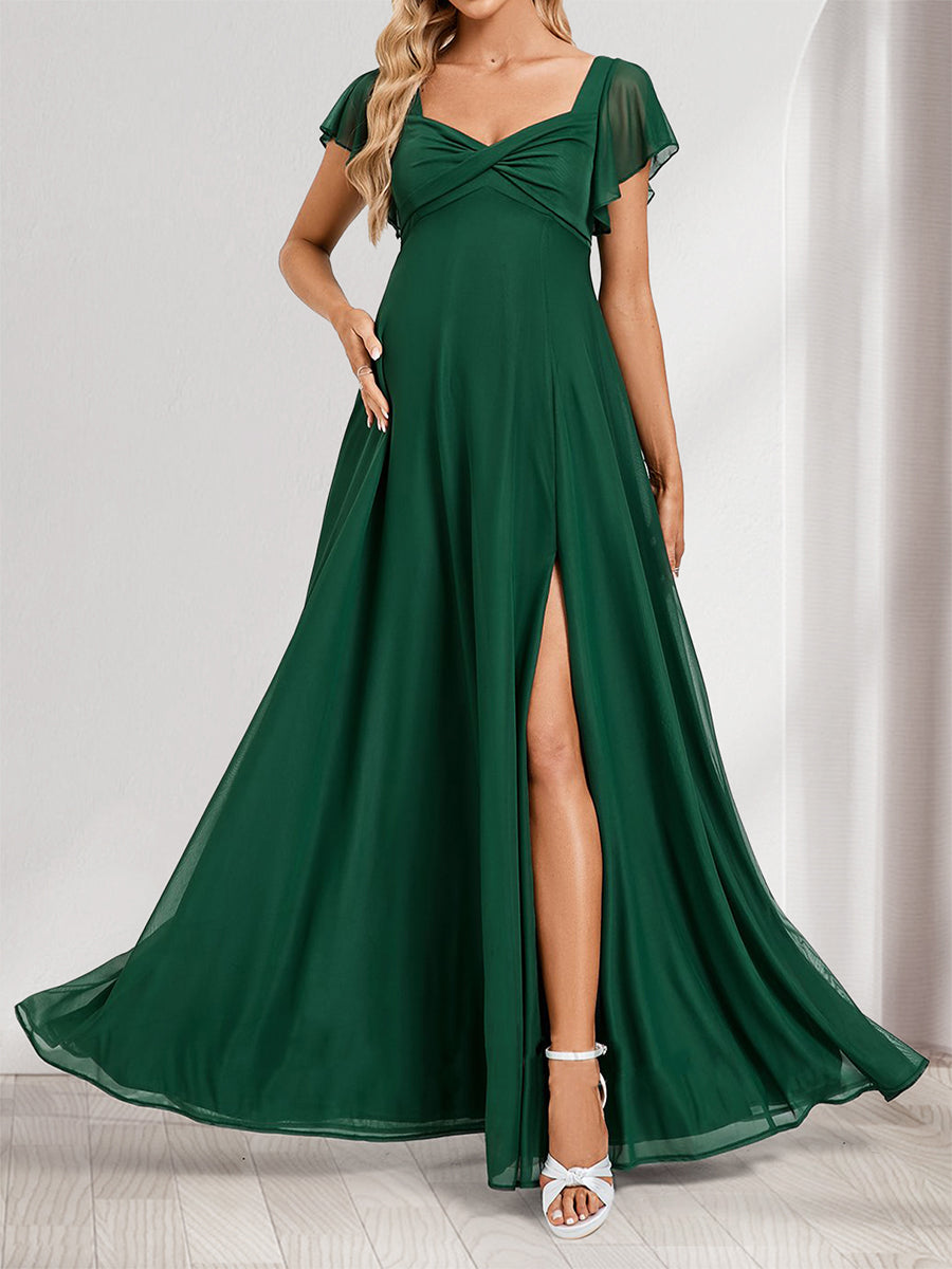 A-Line/Princess V-Neck Floor-Length Maternity Bridesmaid Dresses with Split Side &amp; Straps