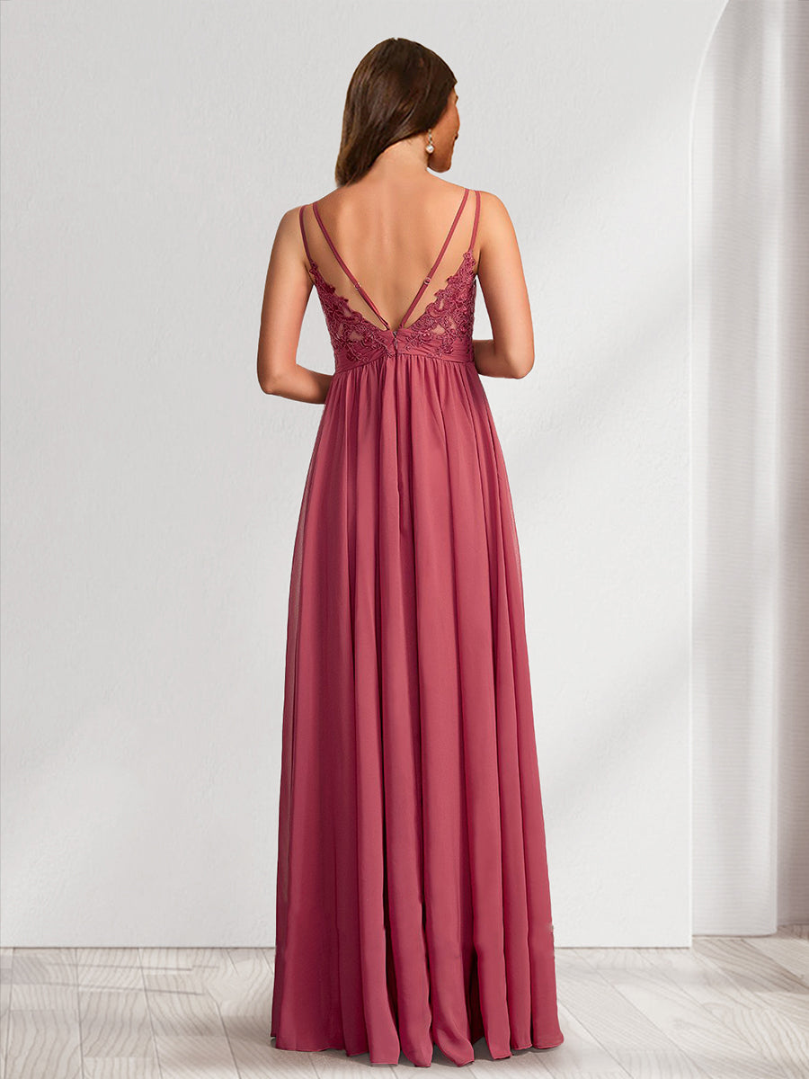 A-Line/Princess V-Neck Ruched Long Maternity Bridesmaid Dresses with Pleats &amp; Appliques