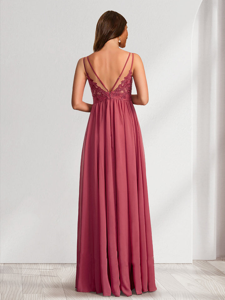 A-Line/Princess V-Neck Ruched Long Maternity Bridesmaid Dresses with Pleats &amp; Appliques