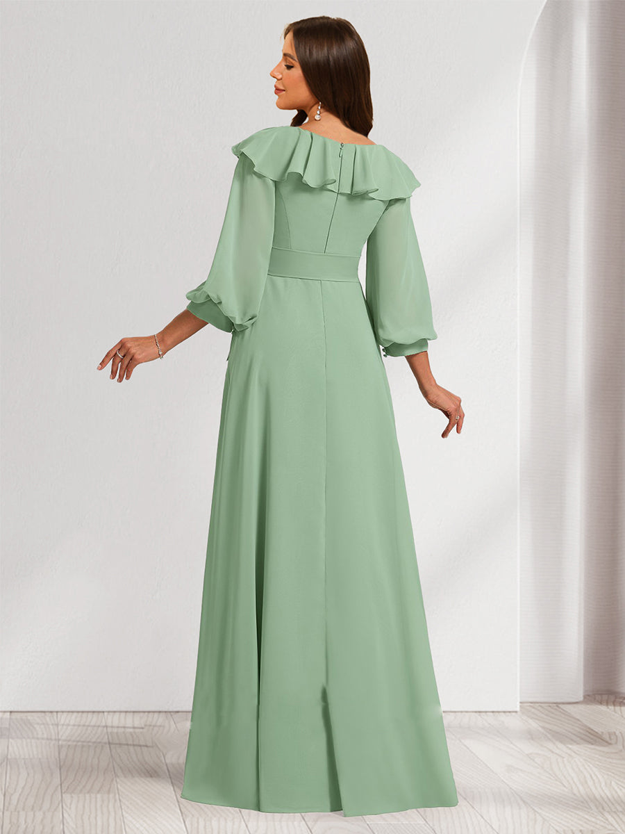 A-Line/Princess V-Neck Long Sleeves Maternity Bridesmaid Dresses with Ruffles &amp; Bow