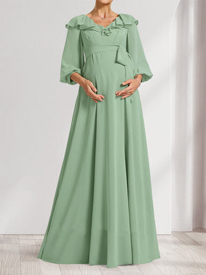 A-Line/Princess V-Neck Long Sleeves Baby Shower Bridesmaid Dresses with Ruffles & Bow