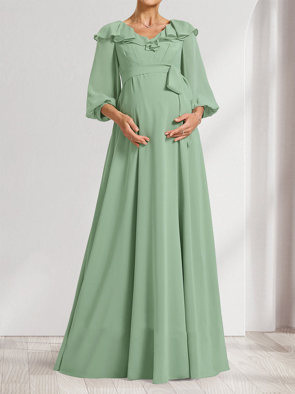 A-Line/Princess V-Neck Long Sleeves Baby Shower Bridesmaid Dresses with Ruffles & Bow