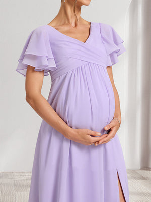 A-Line/Princess V-Neck Ruched Chiffon Baby Shower Bridesmaid Dresses with Pleats & Ruffles