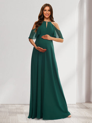 A-Line/Princess Halter Cold Shoulder Elegant Baby Shower Bridesmaid Dresses with Ruffles
