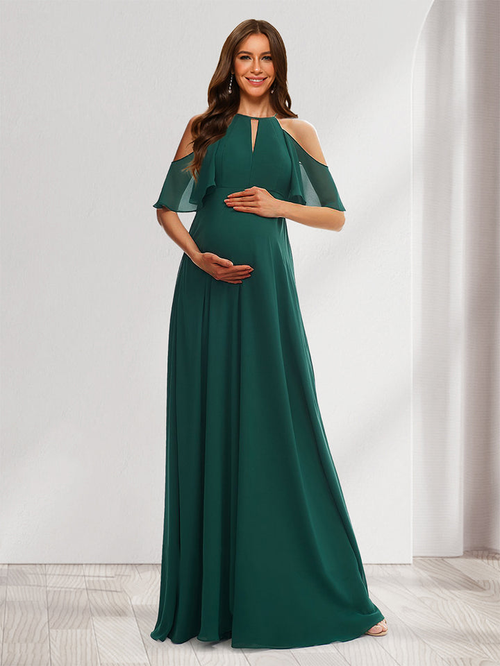 A-Line/Princess Halter Cold Shoulder Elegant Maternity Bridesmaid Dresses with Ruffles