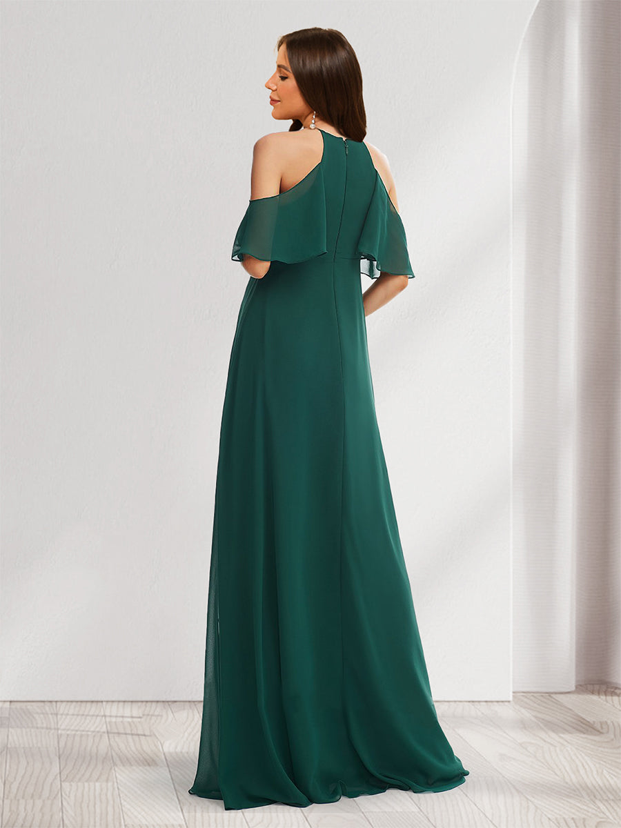 A-Line/Princess Halter Cold Shoulder Elegant Maternity Bridesmaid Dresses with Ruffles