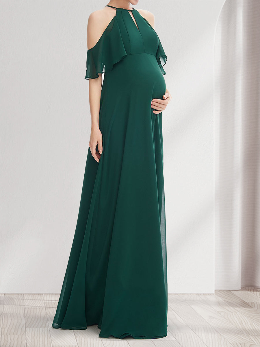 A-Line/Princess Halter Cold Shoulder Elegant Maternity Bridesmaid Dresses with Ruffles
